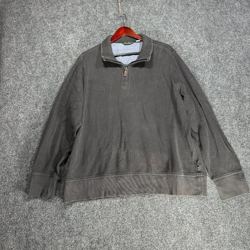 Eddie Bauer Sweater Mens XL 1/4 Zip Gray Cotton Ribbed Knit Pullover Long Sleeve